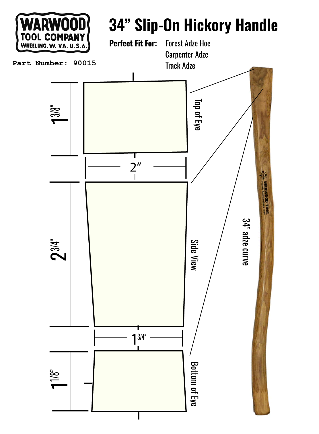 Adze Slip-on Hickory Handle