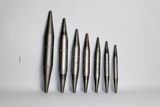 Warwood Tool Barrel Drift Pins arranged horizontally by size
