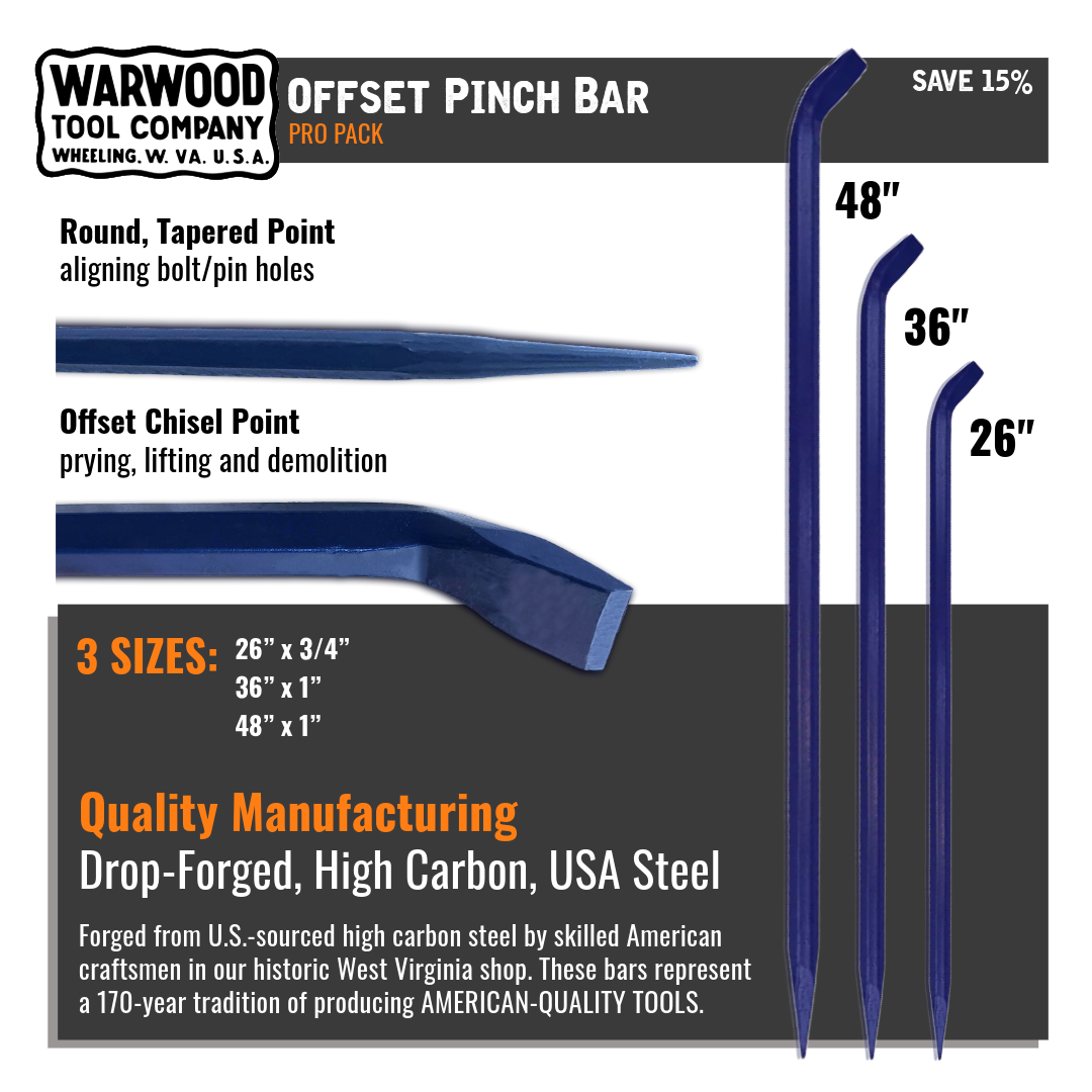 Point Chisel Bar Offset Pinch Bar: Pro Pack – Warwood Tool